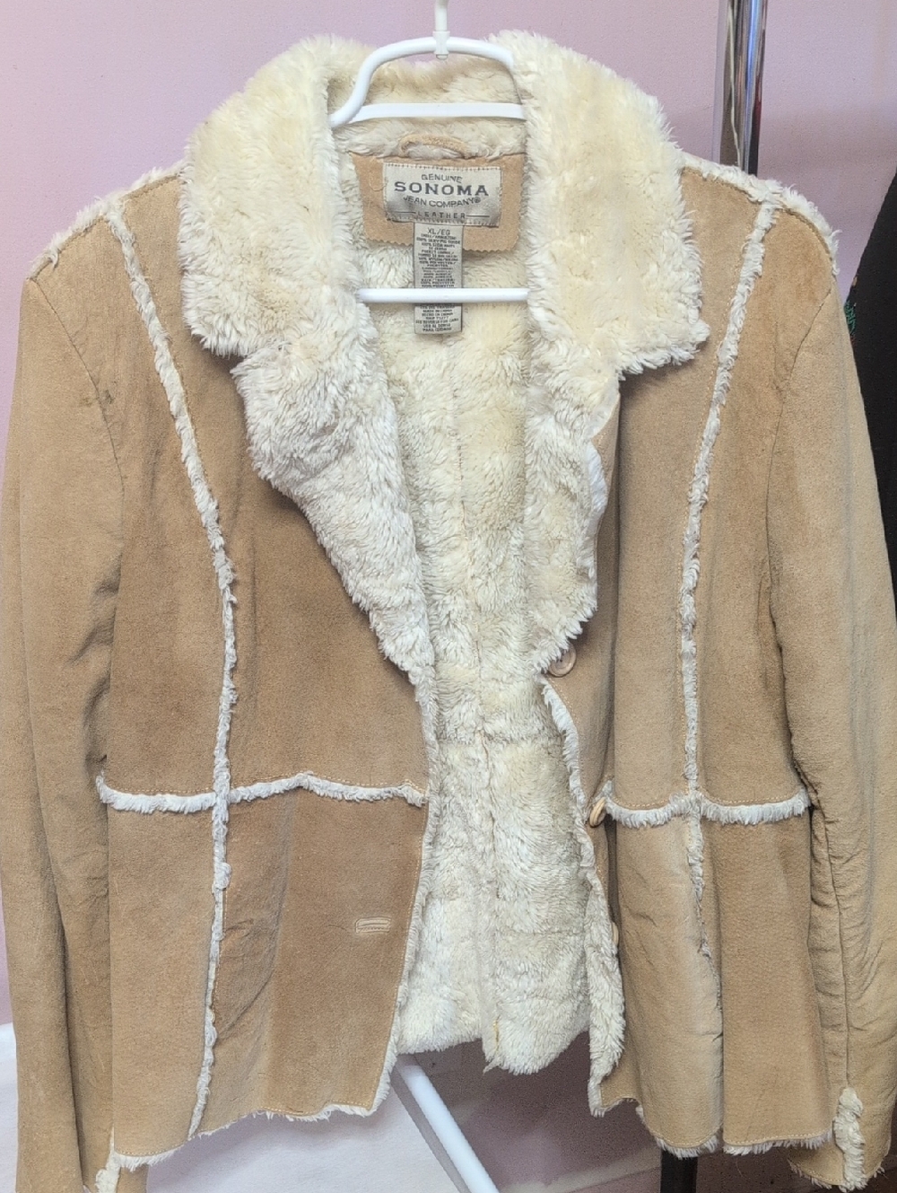 SONOMA Tan Suede Teddy Jacket with Cream Faux Shearling - Picture 1 of 10